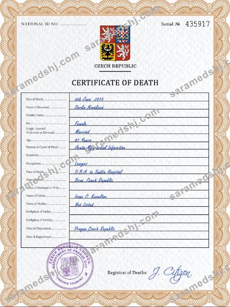 Czechia death certificate PSD template